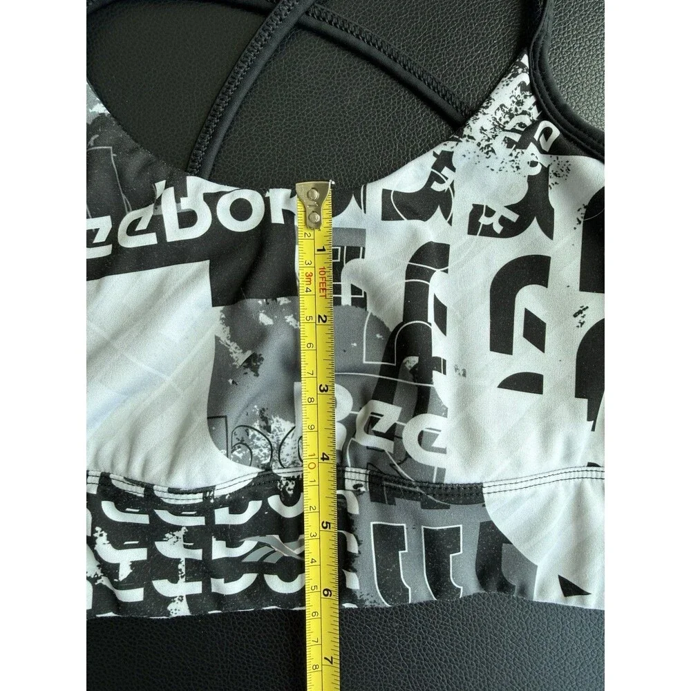 Reebok Logo Black White Size XS Sports Bra Criss Cross Straps